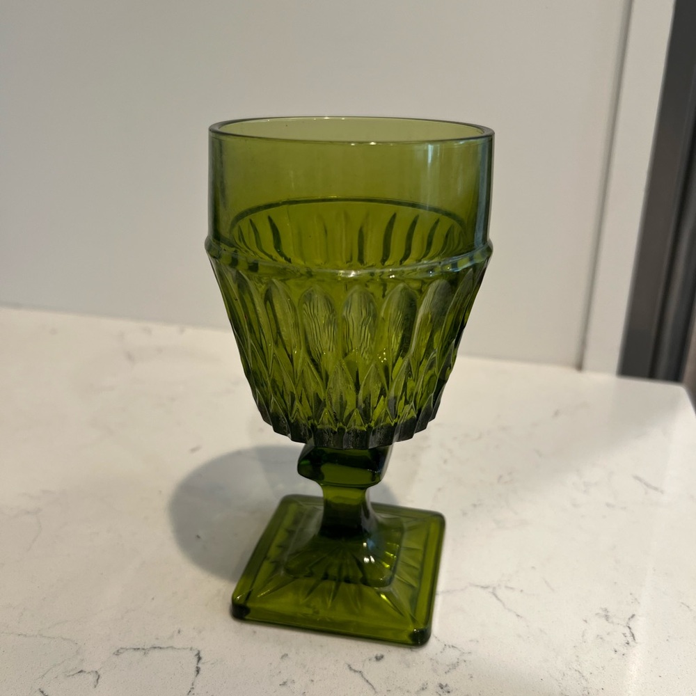 Vintage Green Glass Goblet
